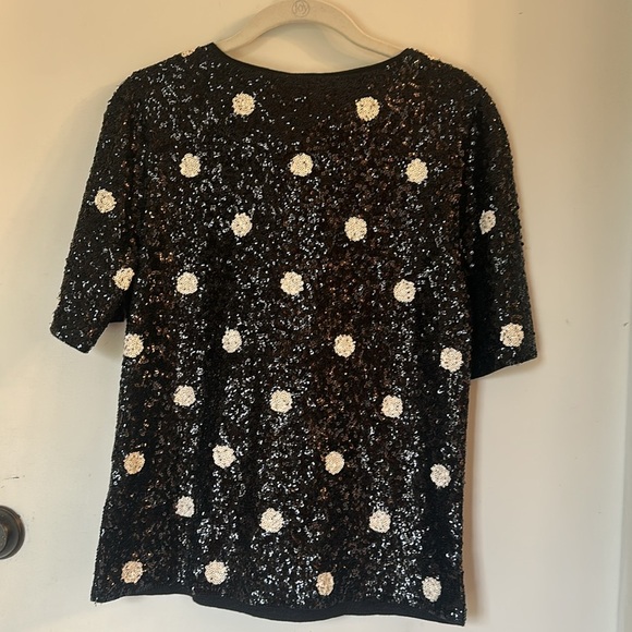 J Crew Polka Dot Sequin Top Black white size small NWT - Picture 6 of 6